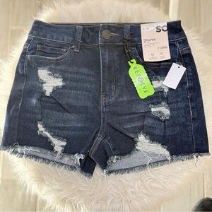 SO Women's Distressed Dark Blue Jean Shorts